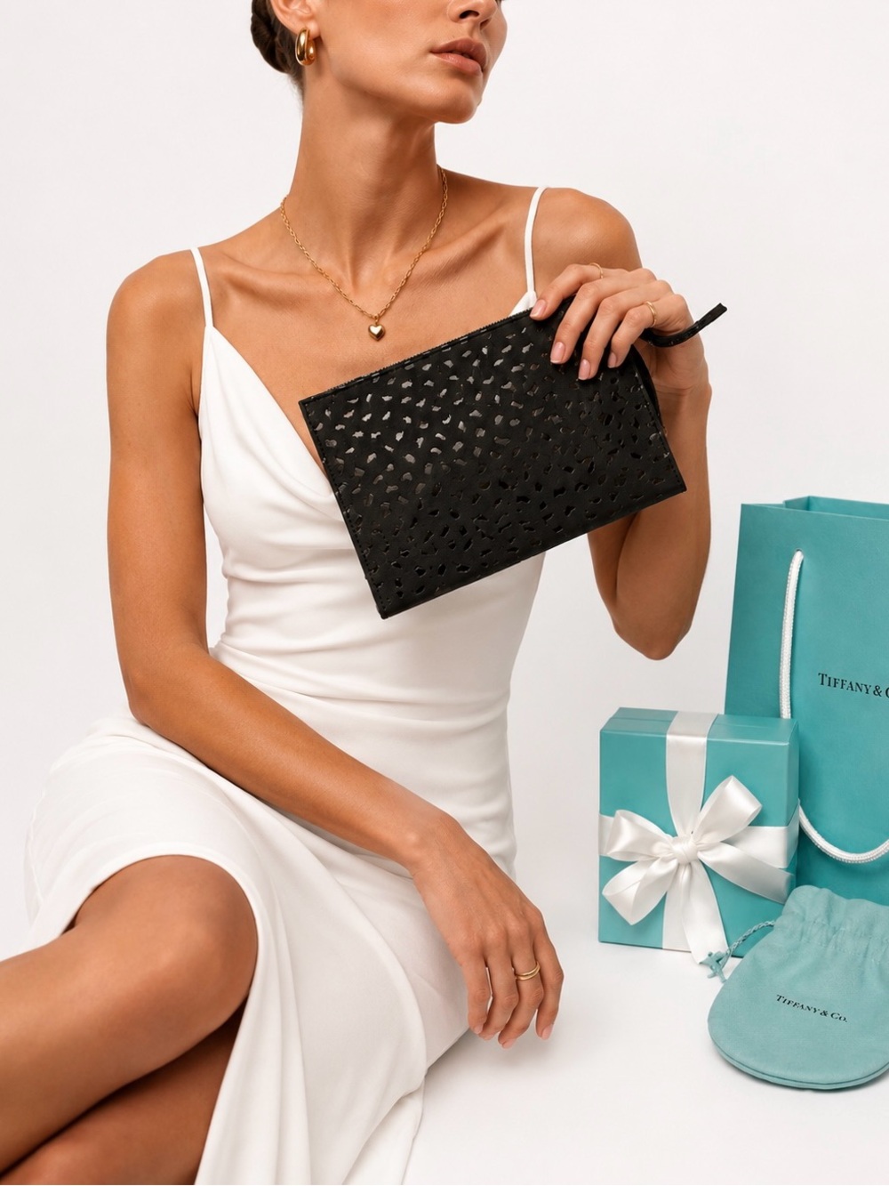 Tiffany & Co Elsa Peretti Bean Clutch Cosmetic Pouch Black Leather Rare Japan
